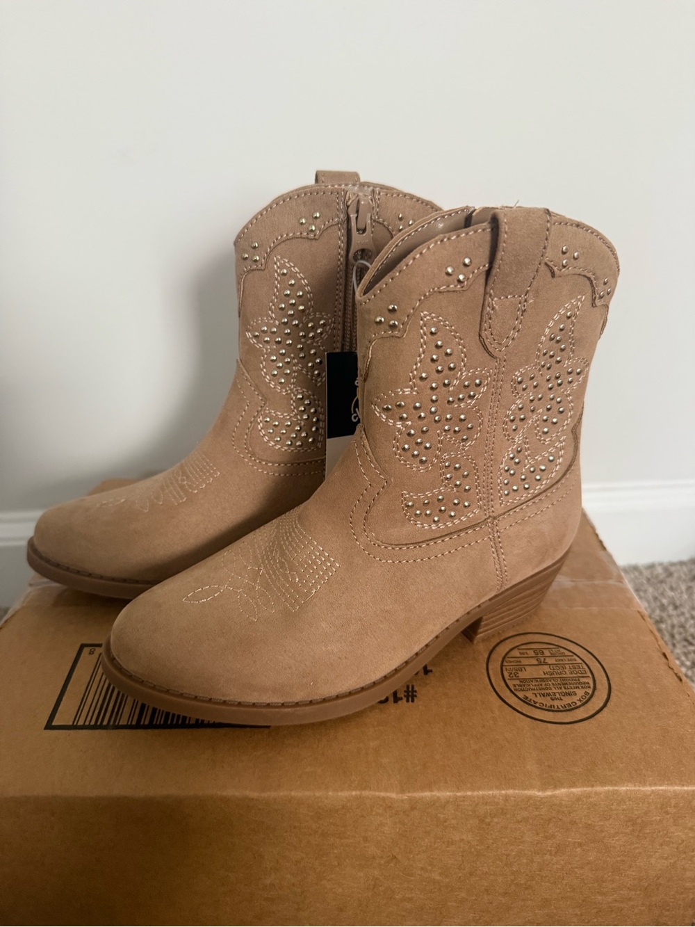 art class Tan Suede Studded Western Ankle Boots